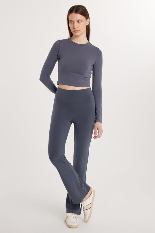 Kadın Slim Fit Dar Kesim Geniş Paça Antrasit Pantolon