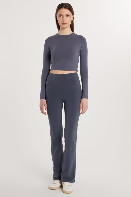 Kadın Slim Fit Dar Kesim Geniş Paça Antrasit Pantolon