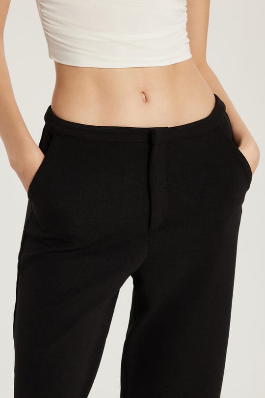 Kadın Slim Fit Dar Kesim Geniş Paça Siyah Pantolon