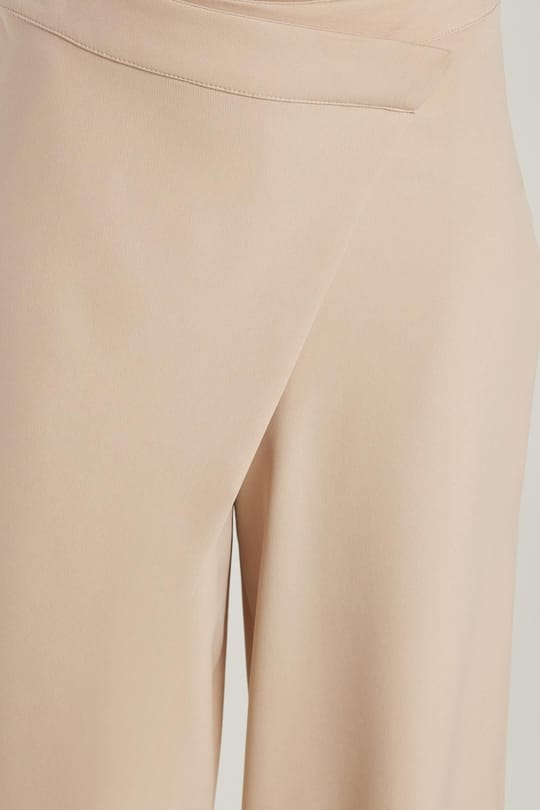 Kadın Standart Fit Geniş Paça Bej Double Pantolon