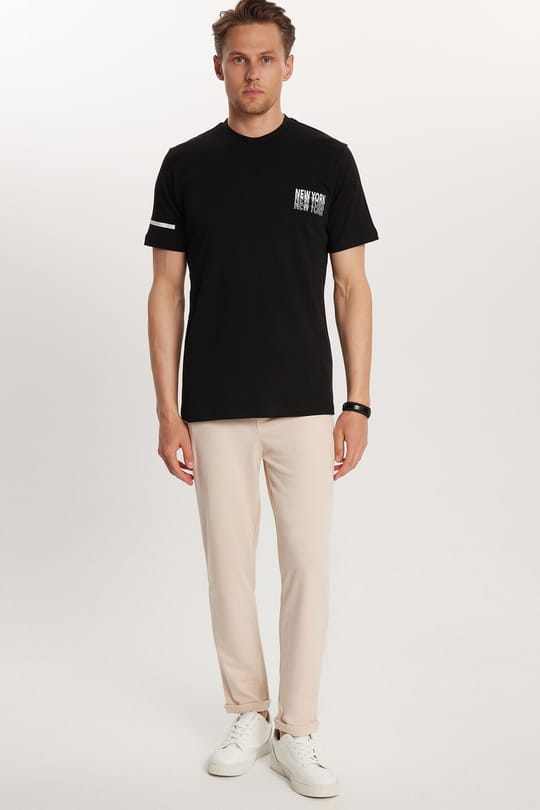 Erkek Slim Fit Pamuklu Beli Bağlamalı Yan Cepli Katlamalı Paça Jogger Bej Pantolon