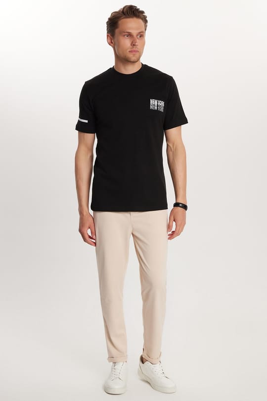 Erkek Slim Fit Pamuklu Beli Bağlamalı Yan Cepli Katlamalı Paça Jogger Bej Pantolon