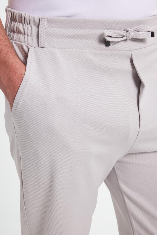 Erkek Slim Fit Pamuklu Beli Bağlamalı Yan Cepli Katlamalı Paça Jogger Gri Pantolon