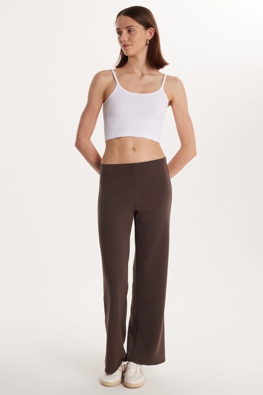 Kadın Relax Fit Rahat Kesim Lastikli Geniş Paça Modal Kahverengi Pantolon