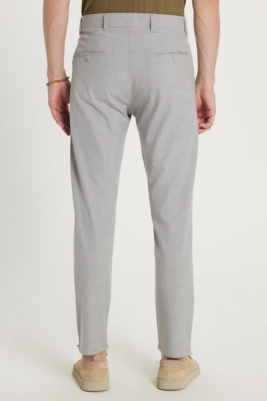 Erkek Slim Fit Dar Kesim Chino Yandan Cepli Pamuklu Gri Pantolon