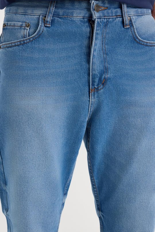 Erkek Regular Fit %100 Pamuk Yan Cepli Baggy Mavi Jean Kot Pantolon