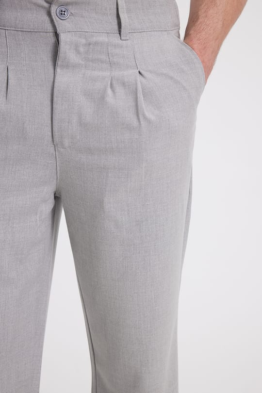 Erkek Regular Fit Klasik Kesim Normal Bel Geniş Paça Gri Pantolon