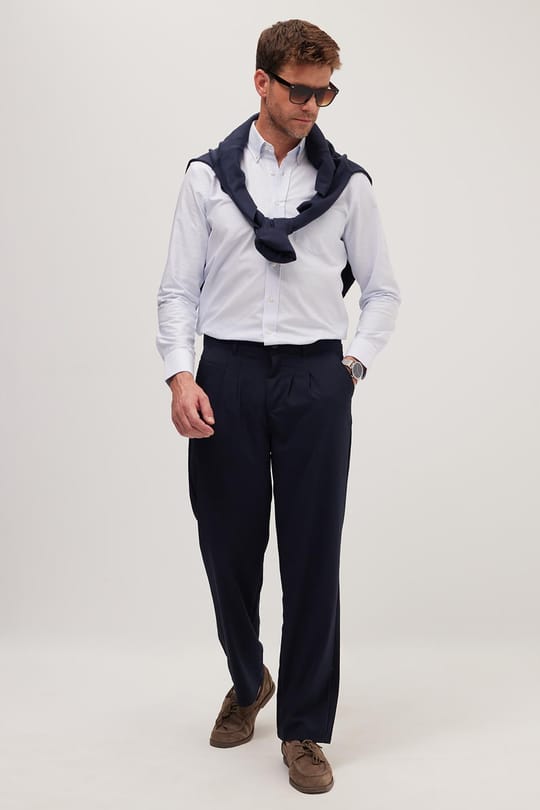 Erkek Regular Fit Klasik Kesim Normal Bel Geniş Paça Lacivert Pantolon