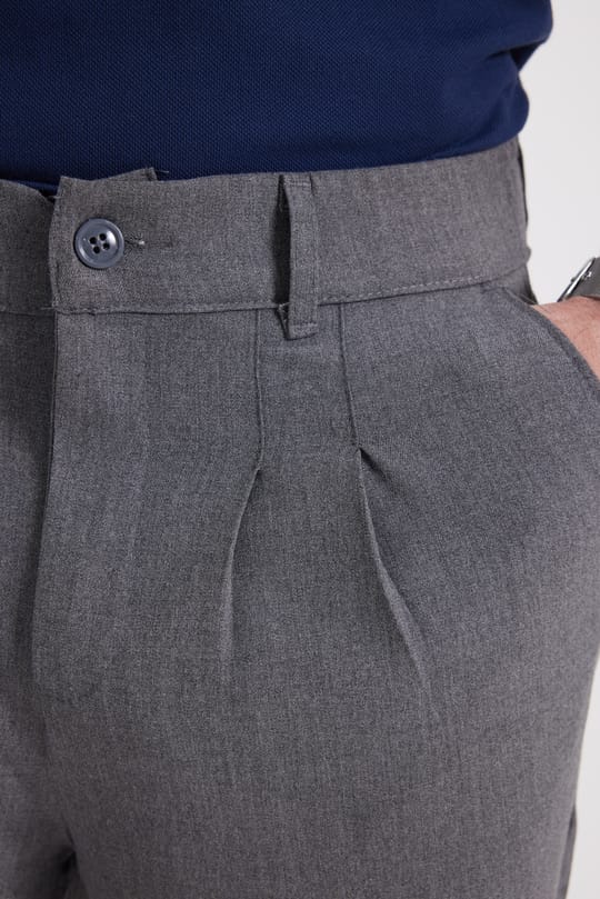 Erkek Regular Fit Klasik Kesim Normal Bel Geniş Paça Açık Gri Pantolon