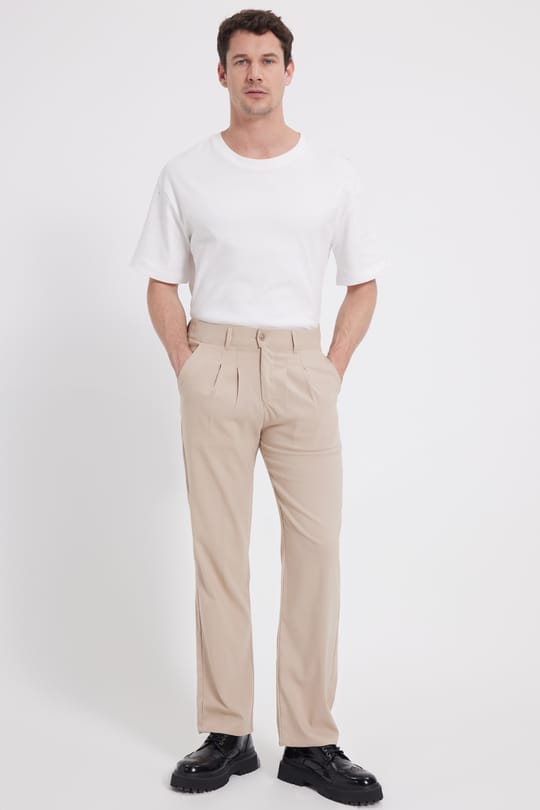Erkek Regular Fit Klasik Kesim Normal Bel Geniş Paça Taş Pantolon