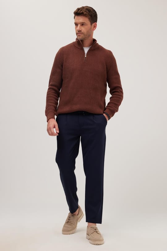 Erkek Slim Fit Dar Kesim Lastikli Bel Bağcık Detaylı Pileli Lacivert Pantolon