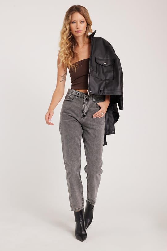 Kadın Slim Fit Dar Kesim Pamuklu Dar Paça Antrasit Jean Pantolon
