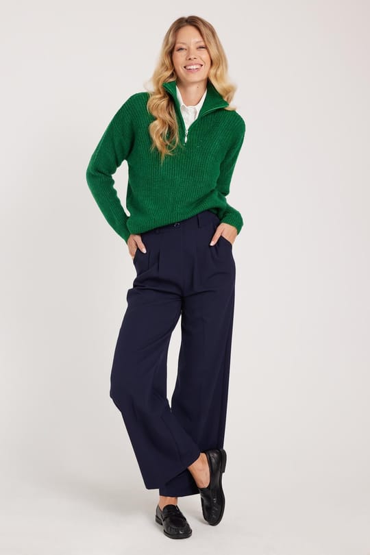 Kadın Regular Fit Klasik Kesim Yüksel Bel Geniş Paça Lacivert Pantolon