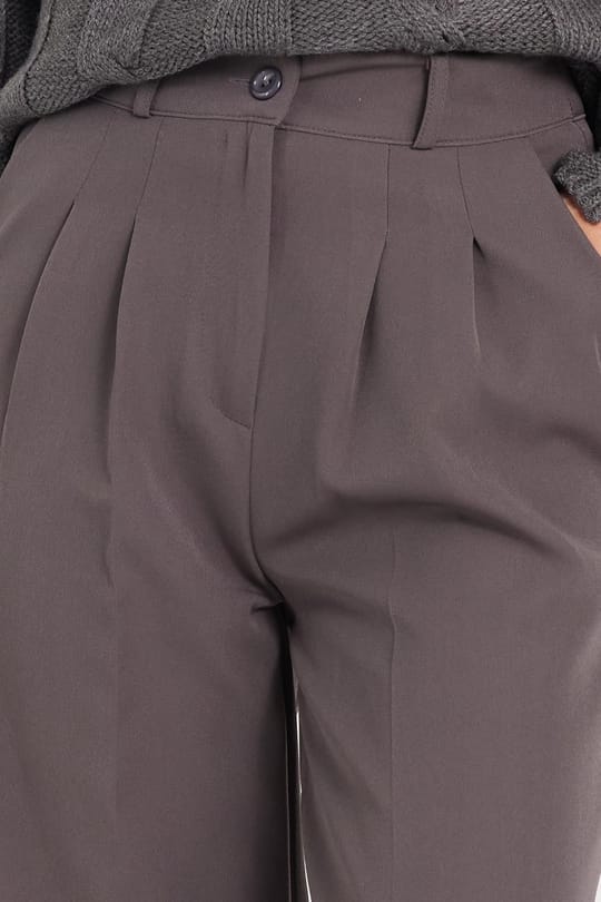 Kadın Regular Fit Klasik Kesim Yüksel Bel Geniş Paça Antrasit Pantolon