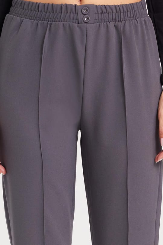 Kadın Relax Fit Rahat Kesim Yüksel Bel Düz Paça Beli Lastikli Antrasit Pantolon