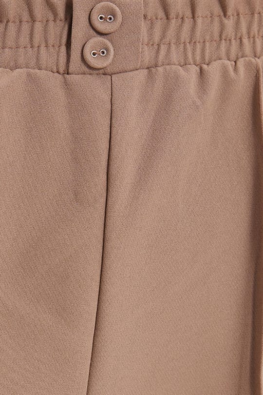Kadın Relax Fit Rahat Kesim Yüksel Bel Düz Paça Beli Lastikli Vizon Pantolon