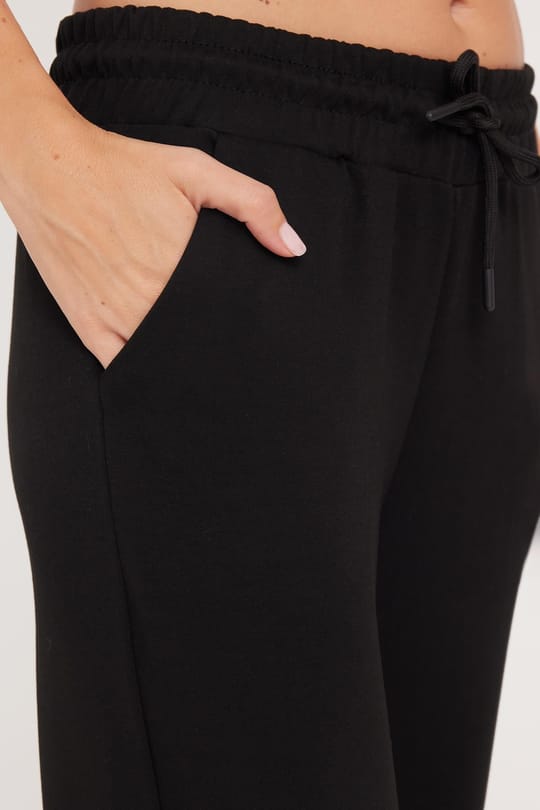 Kadın Relax Fit Rahat Kesim Modal Kumaş Beli Bağlamalı Lastikli Jogger Siyah Eşofman Altı
