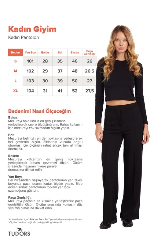 Kadın Relax Fit Rahat Kesim Modal Kumaş Yüksel Bel Geniş Paça Siyah Pantolon