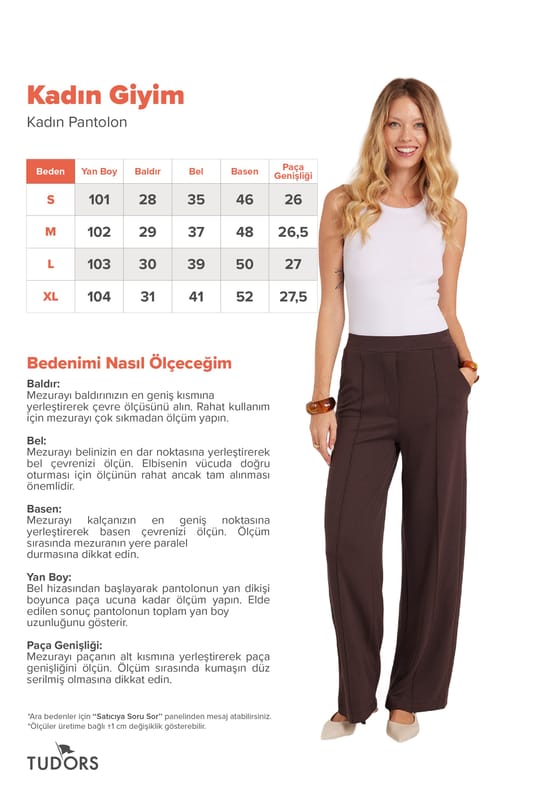 Kadın Relax Fit Rahat Kesim Modal Kumaş Yüksel Bel Geniş Paça Kahverengi Pantolon