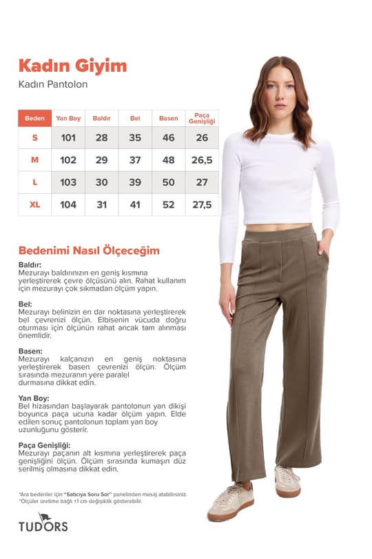 Kadın Relax Fit Rahat Kesim Modal Kumaş Yüksel Bel Geniş Paça Koyu Haki Pantolon