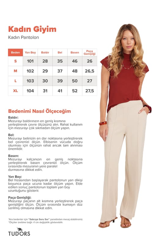 Kadın Relax Fit Rahat Kesim Modal Kumaş Yüksel Bel Geniş Paça Taş Pantolon