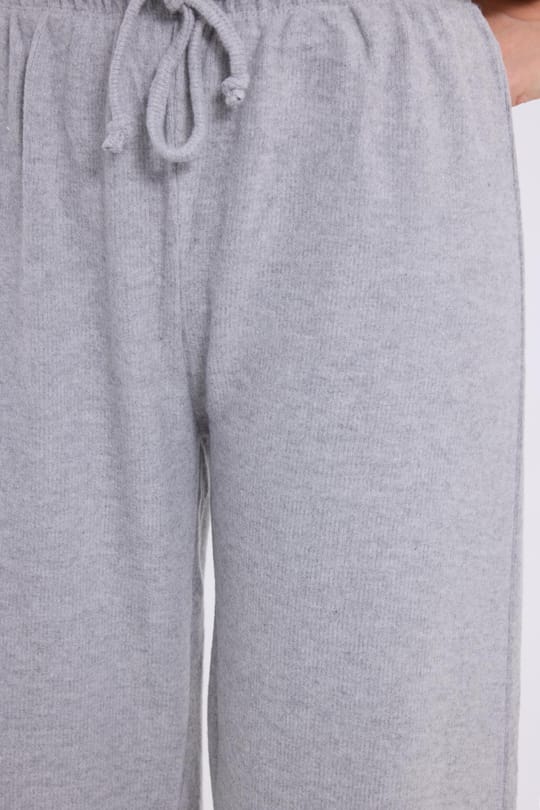Kadın Relax Fit Rahat Kesim Beli Bağcıklı Geniş Paça Gri Pantolon