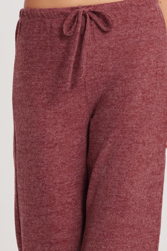 Kadın Relax Fit Rahat Kesim Beli Bağcıklı Geniş Paça Bordo Pantolon