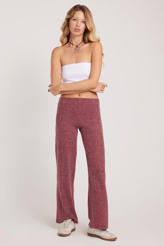 Kadın Relax Fit Rahat Kesim Normal Bel Geniş Paça Bordo Pantolon
