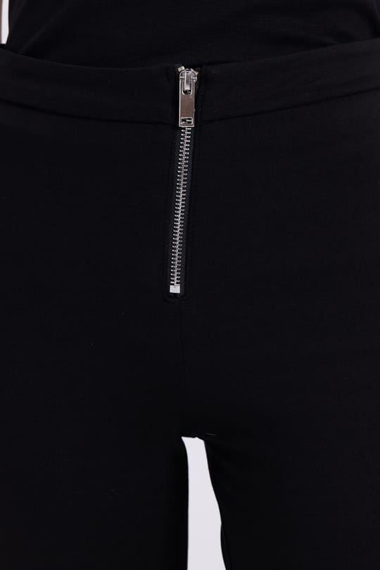 Kadın Slim Fit Dar Kesim Geniş Paça Fermuarlı Siyah Pantolon