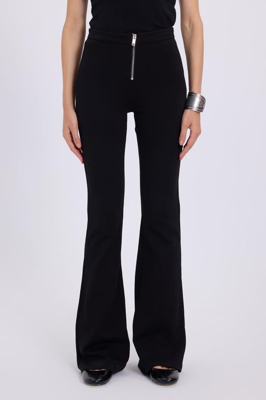 Kadın Slim Fit Dar Kesim Geniş Paça Fermuarlı Siyah Pantolon