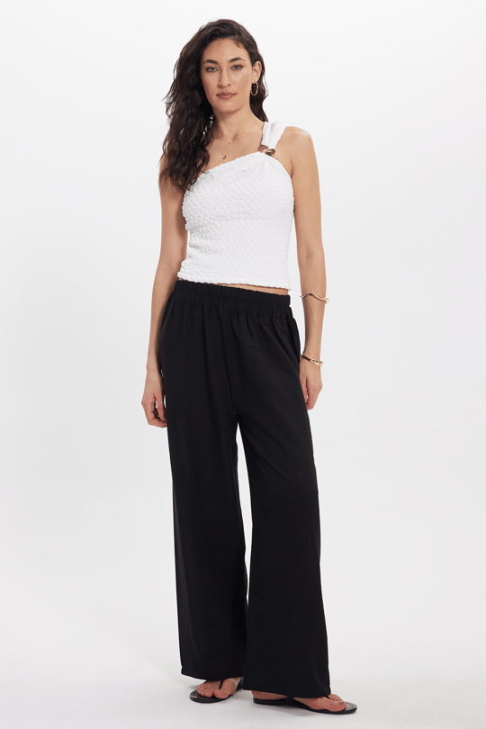 Kadın Relax Fit Rahat Kesim Beli Lastikli Siyah Pantolon