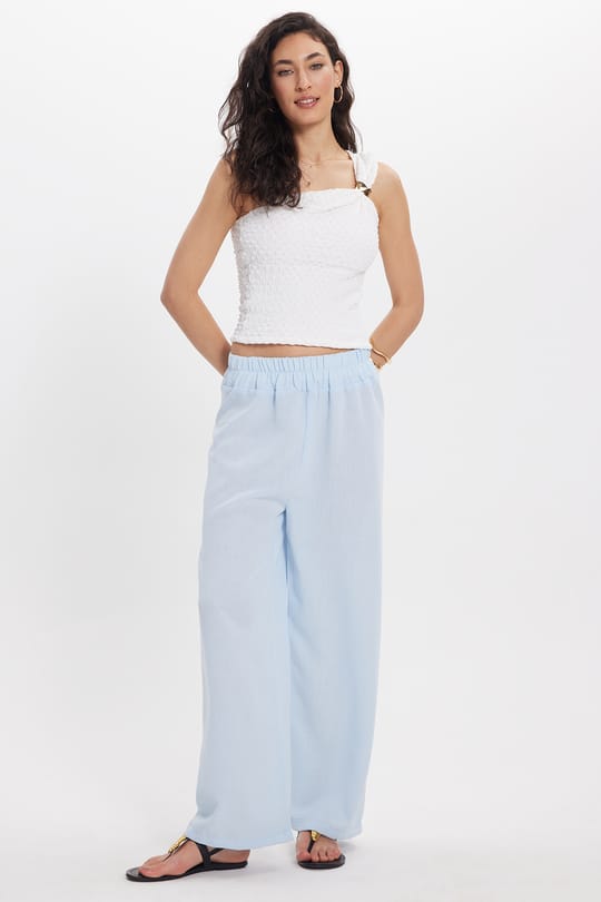 Kadın Relax Fit Rahat Kesim Beli Lastikli Mavi Pantolon