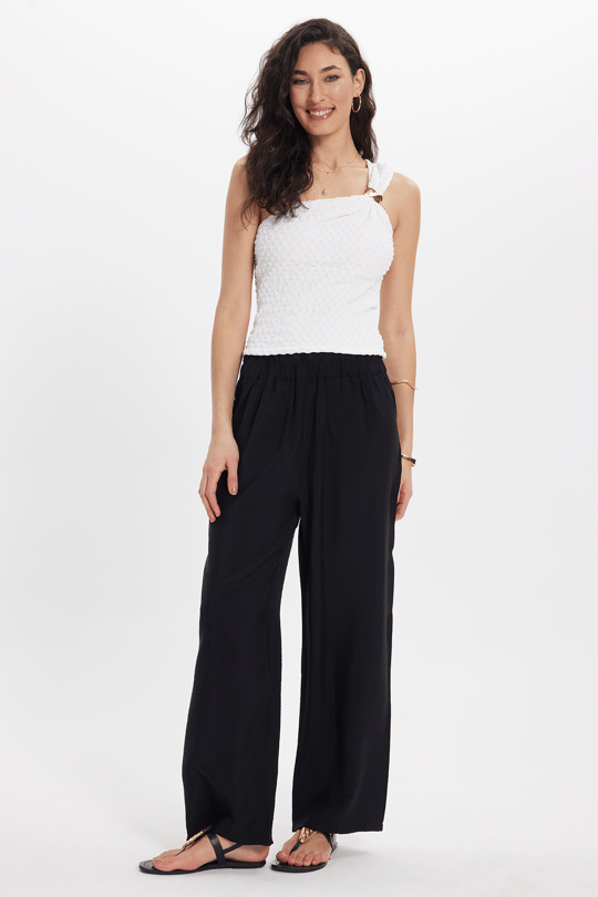 Kadın Relax Fit Rahat Kesim Beli Lastikli Siyah Pantolon