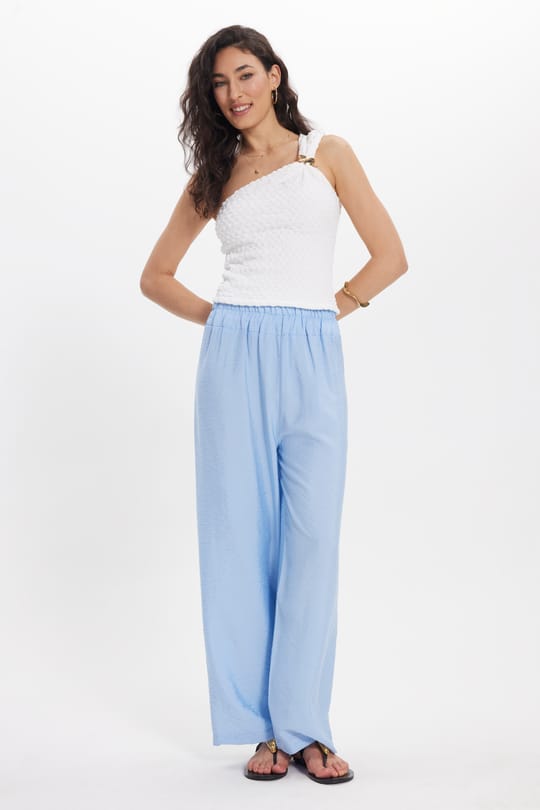 Kadın Relax Fit Rahat Kesim Beli Lastikli Mavi Pantolon