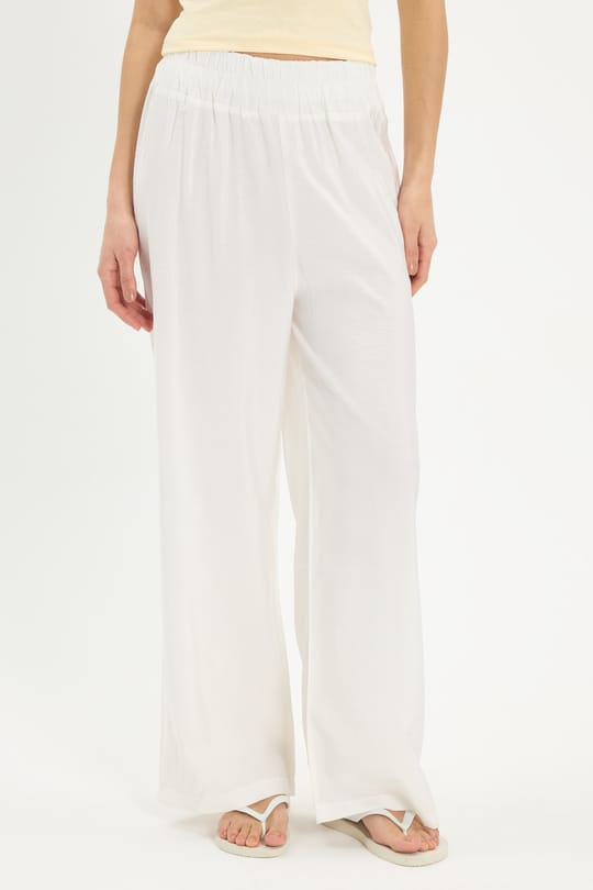 Kadın Relax Fit Rahat Kesim Beli Lastikli Ekru Pantolon