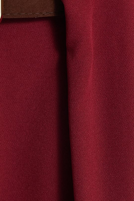 Kadın Relax Fit Rahat Kesim Pileli Çift Çepli Kemerli Bordo Pantolon