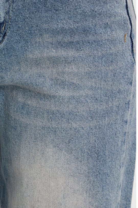 Kadın Relax Fit Rahat Kesim %100 Pamuk Cepli Geniş Paça Mavi Jean Kot Pantolon