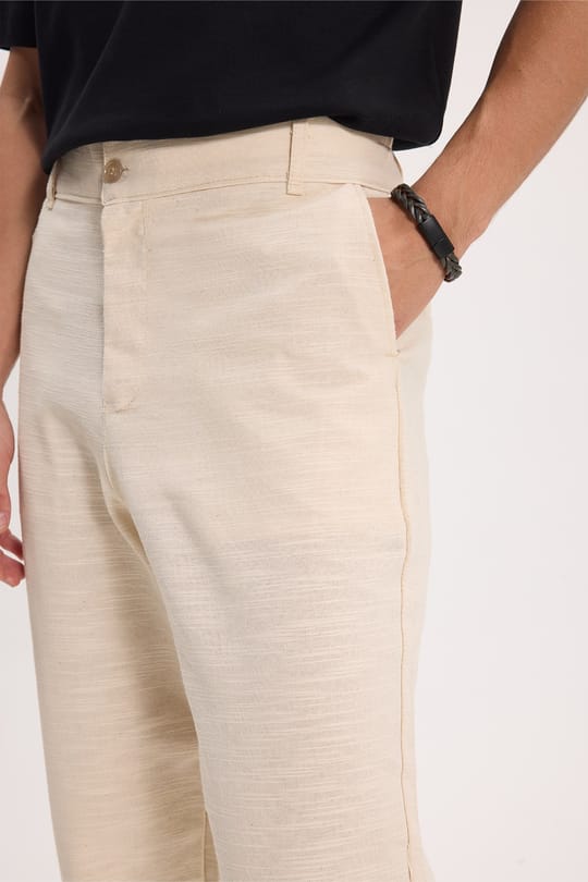 Erkek Relax Fit Rahat Kesim %100 Pamuk Geniş Paça Keten Kumaş Çift Cepli Taş Pantolon