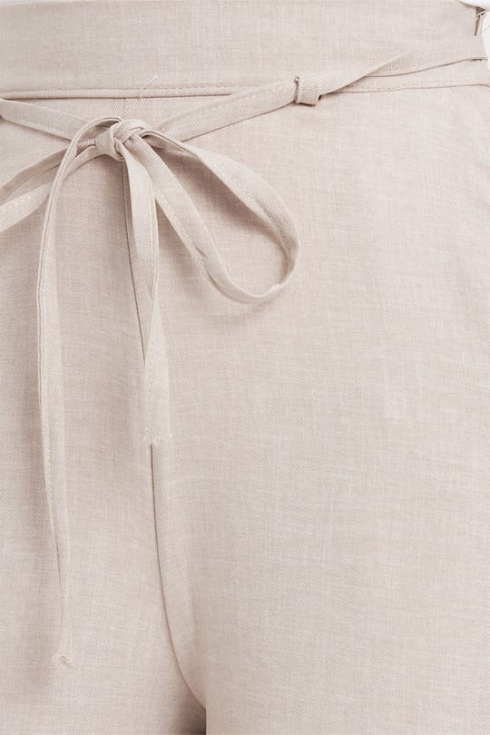 Kadın Relax Fit Rahat Kesim Pamuklu Beli Bağcıklı Bej Palazzo Etek Pantolon