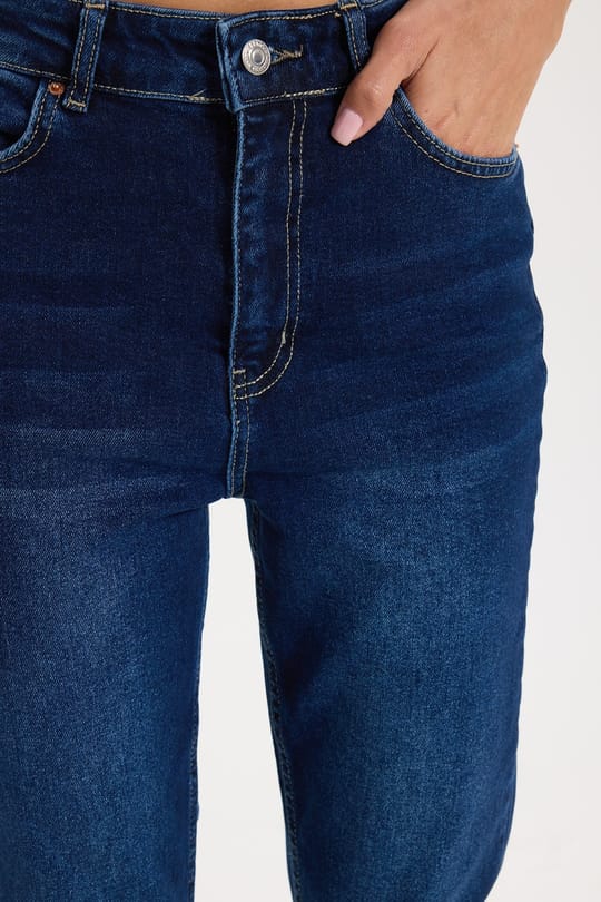 Kadın Yüksek Bel Likralı Yıkamalı Skinny Bilek Boy Lacivert Jean Kot Pantolon