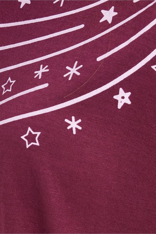 Kadın Regular Fit Klasik Kesim %100 Pamuk Fırfır Detaylı Kısa Kollu Baskılı Mürdüm Pijama Takımı