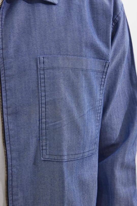 Relax Fit Uzun Kollu Denim Kot Parça Boyalı Çift Cep Fermuarlı Mavi Gömlek