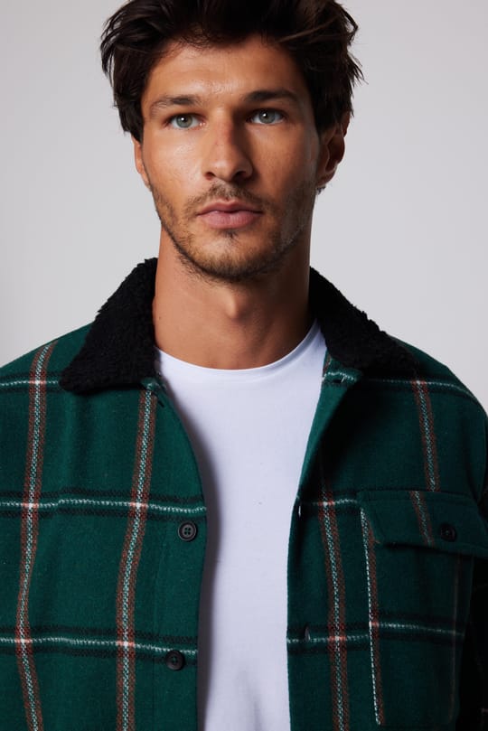 Oversize Uzun Kollu Geniş Kalıp Peluş Yaka Erkek Gömlek