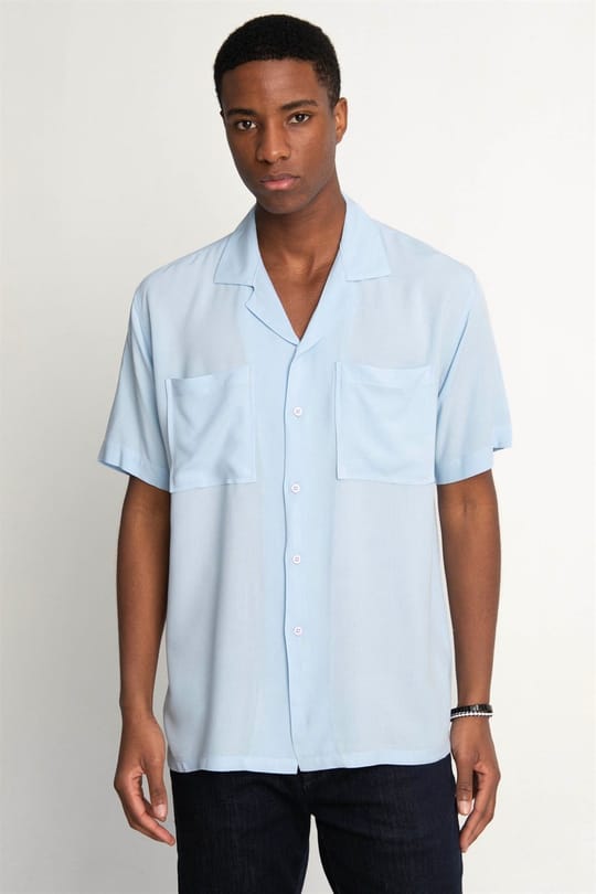 Relax Fit  Kısa Kol Viskon Rahat Kumaş Apaj Yaka Spor Gömlek