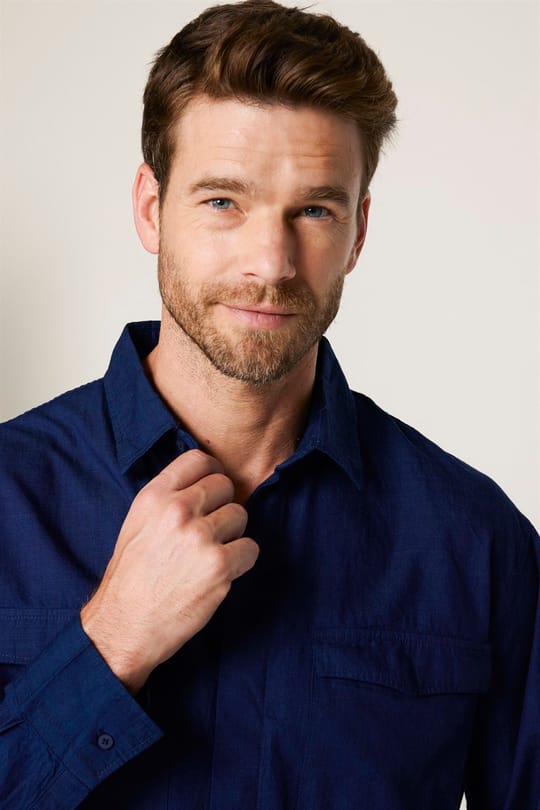 Relax Fit Uzun Kollu Rahat Kesim Çift Cep Denim Kot Lacivert Gömlek