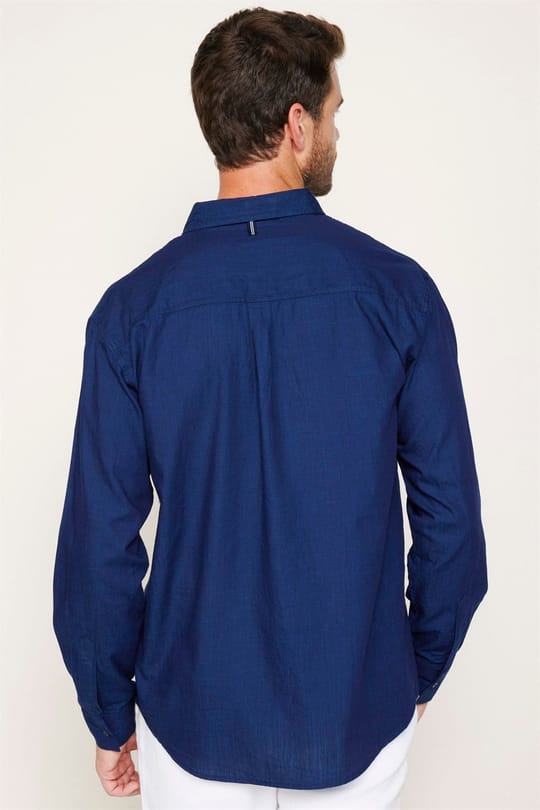 Relax Fit Uzun Kollu Rahat Kesim Çift Cep Denim Kot Lacivert Gömlek