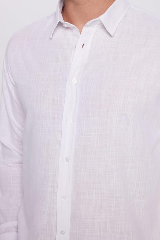 Erkek Relax Fit Rahat Kesim Oversize %100 Pamuk Keten Doku Beyaz Gömlek