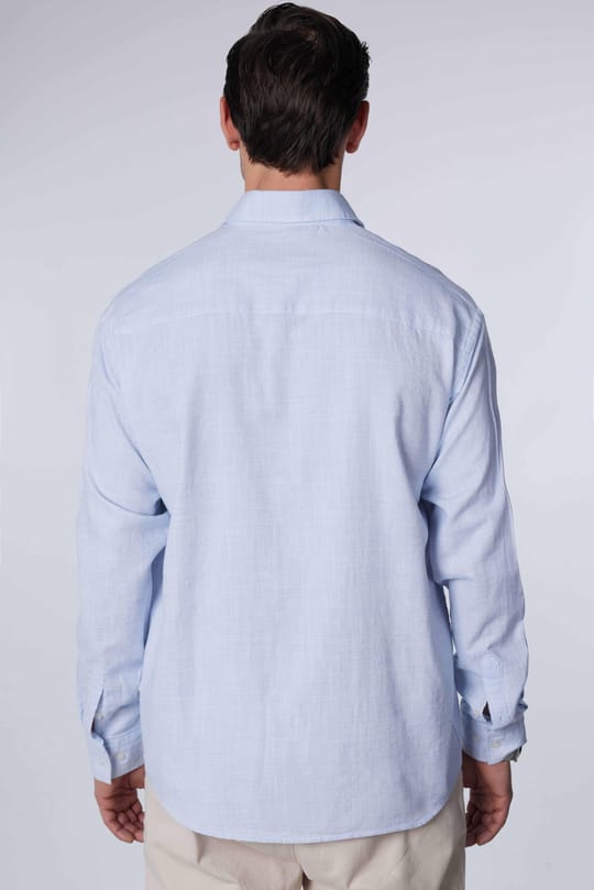 Erkek Relax Fit Rahat Kesim Oversize Uzun Kollu %100 Pamuk Keten Doku Mavi Gömlek