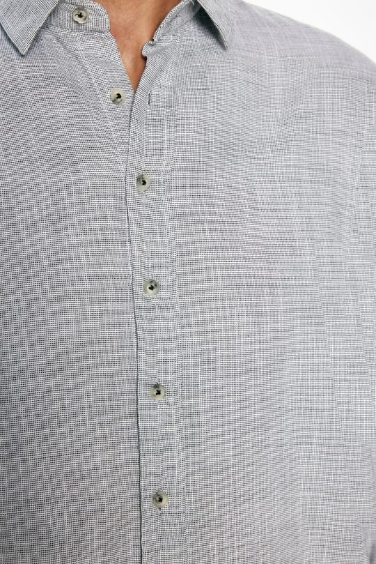 Erkek Relax Fit Rahat Kesim Oversize Uzun Kollu %100 Pamuk Keten Doku Gri Gömlek