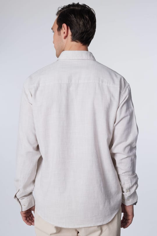 Erkek Relax Fit Rahat Kesim Oversize Uzun Kollu %100 Pamuk Keten Doku Taş Renk Gömlek